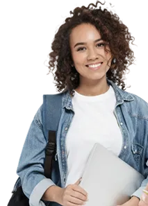 Student holding books and smiling