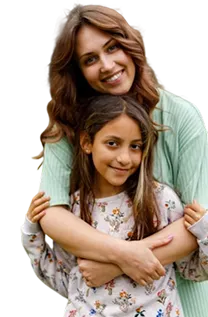 Parent and child smiling together