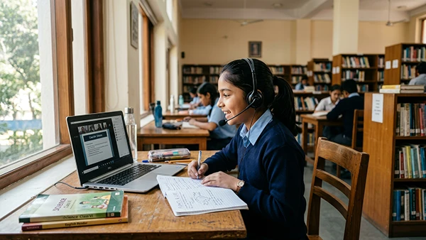Student engaged in online learning and independent study