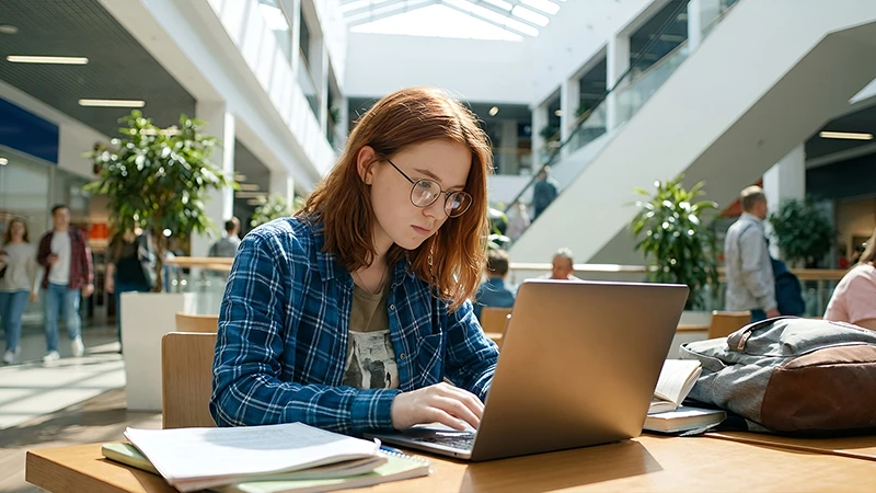 Student building real-world skills while working on a laptop